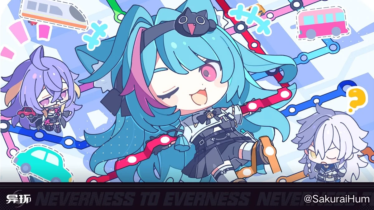 Mint Mains artwork featuring the Neverness to Everness characters